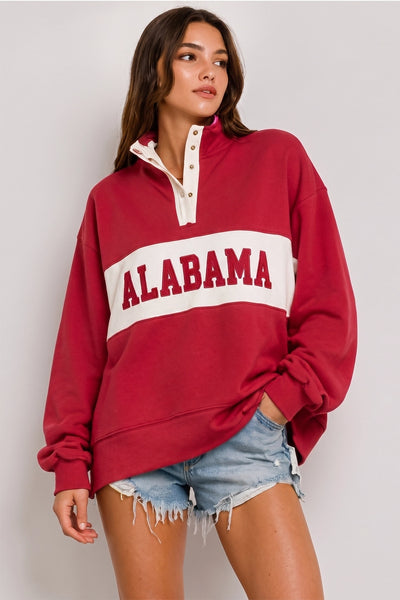 Alabama Snap Neck Color Block Sweatshirt