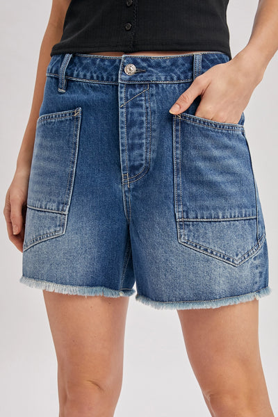 Denim Patch Pocket Barrel Shorts