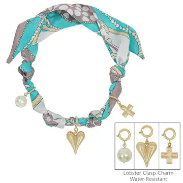 Teal Heart and Pearl Scarf Necklace