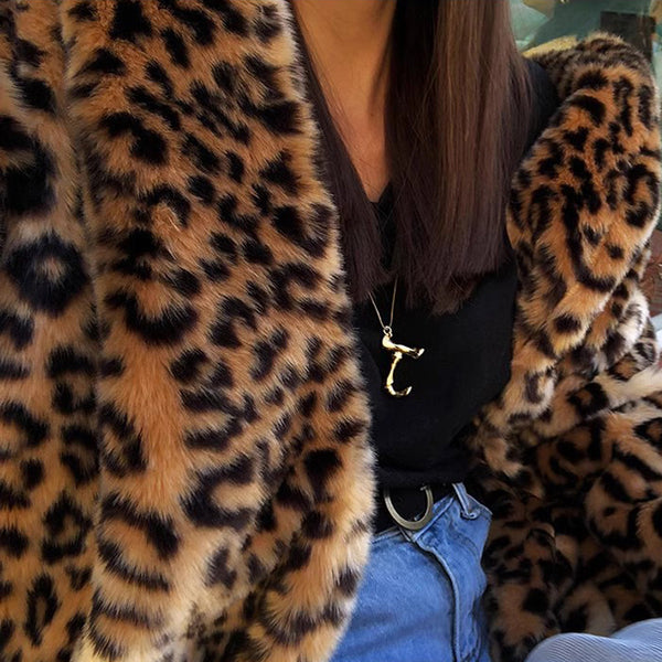 Contessa Leopard Pattern Faux Fur Long Coat