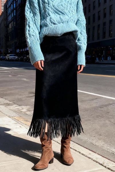 Faux Suede Fringe Skirt - 3 Colors