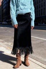 Faux Suede Fringe Skirt - 3 Colors