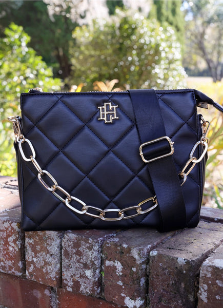 Ariana Crossbody Purse - Black Quilted