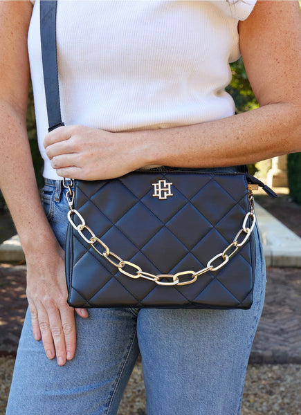 Ariana Crossbody Purse - Black Quilted