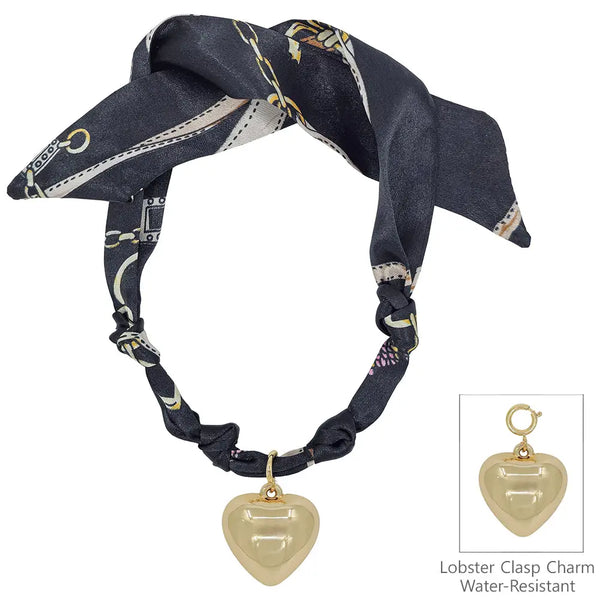 Black Scarf Necklace with Puff Heart Charm