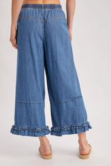 Denim Wide-Leg Ruffled Hem Bloomer Jeans