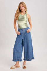 Denim Wide-Leg Ruffled Hem Bloomer Jeans
