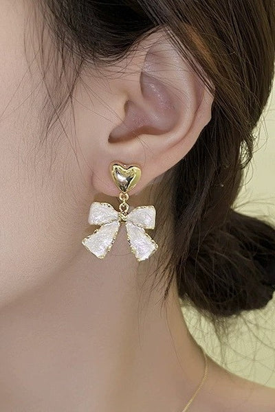 Enamel Bow and Heart Earrings