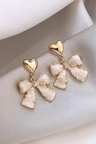 Enamel Bow and Heart Earrings