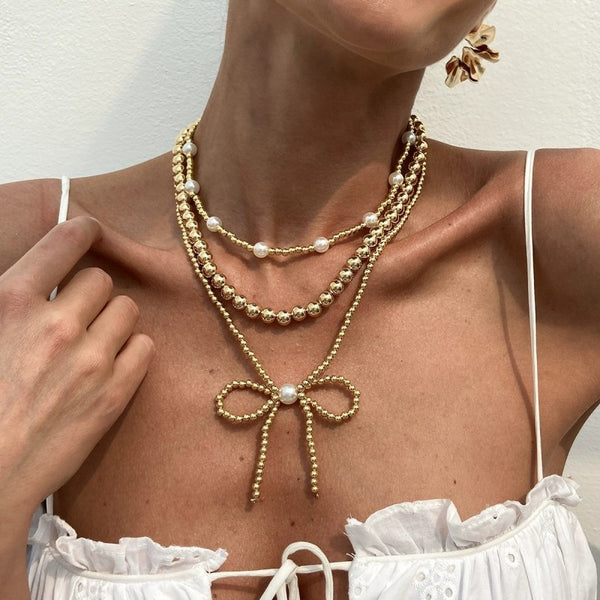 Beaded Bow Necklace Set