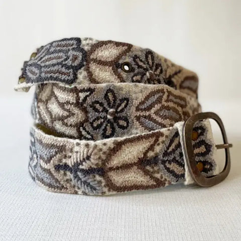 Jenny Krauss Monochromatic Embroidered Wool Belt, Cream
