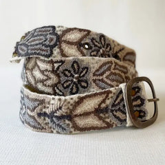 Jenny Krauss Monochromatic Embroidered Wool Belt, Cream