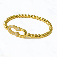 Gold Beaded Bracelet with Crystal Buckle