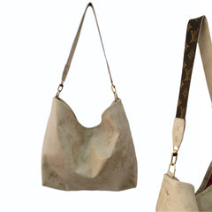 Sheila Shoulder Bag in Stone Leather | Upcycled Lv