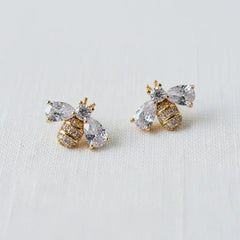 Miniature Cubic Zirconia Bee Stud Earrings