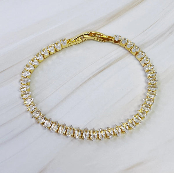 Marquise Cut Gold Sparkle Tennis Bracelet