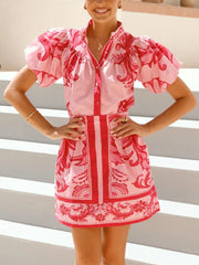 French Puff Sleeve Skirt Set - 2 Colors