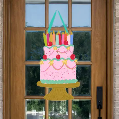 Happy Birthday Pink Cake Door Hanger