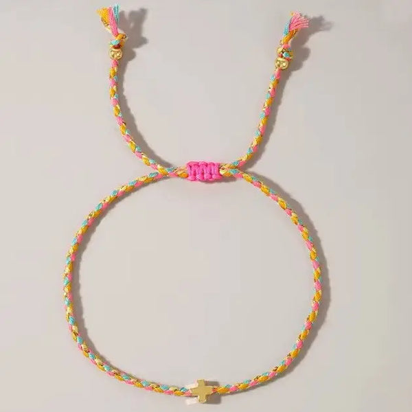 Cross Charm Corded Bracelets - 5 Colors