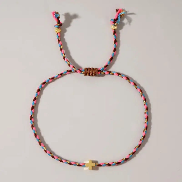 Cross Charm Corded Bracelets - 5 Colors