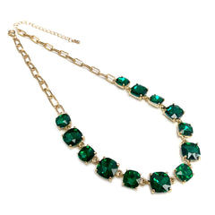 Cushion Cut Square Glass Crystal Linked Chain Necklace - 3 Colors