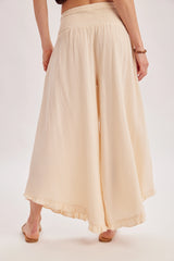 Cleo Smocked Waistband Ruffle Trim Wide Leg Pants
