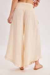 Cleo Smocked Waistband Ruffle Trim Wide Leg Pants