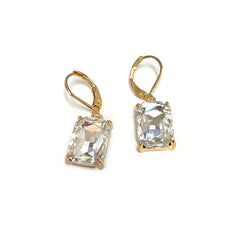 Square Glass Beads Dangle Lever Back Drop Earrings - 7 Colors