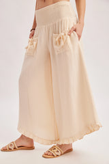 Cleo Smocked Waistband Ruffle Trim Wide Leg Pants