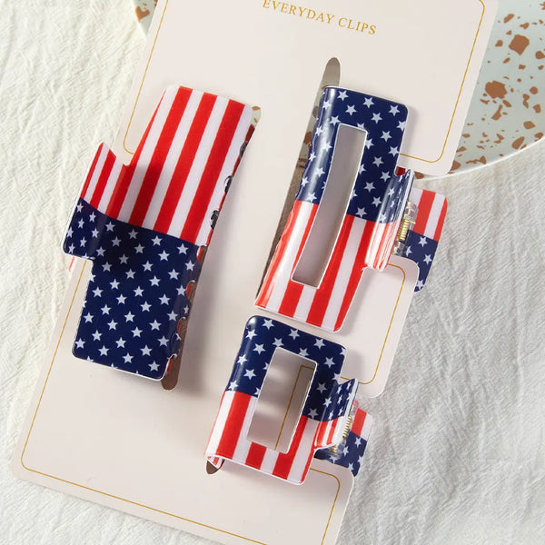American Flag Hair Claw Clip Set