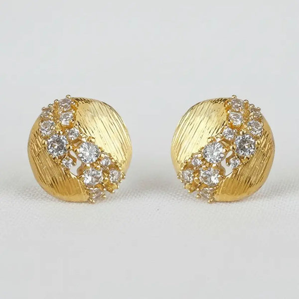Brushed Round Cubic Zirconia Stud Earrings
