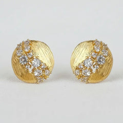 Brushed Round Cubic Zirconia Stud Earrings