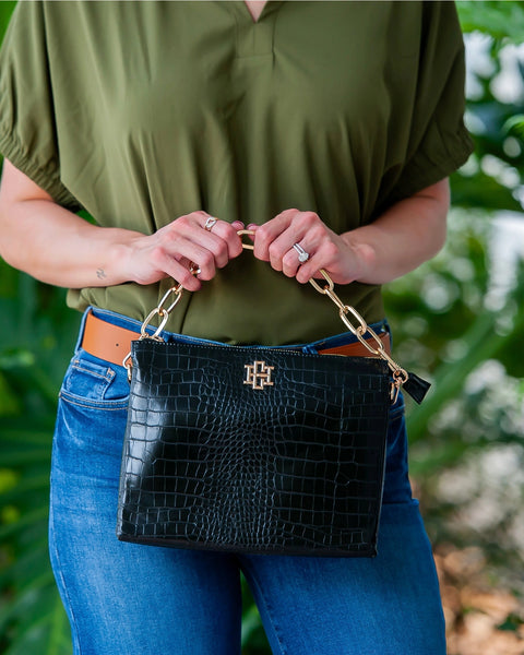 Ariana Crossbody Purse - Black Croc