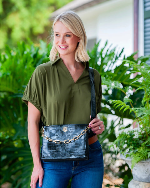 Ariana Crossbody Purse - Black Croc