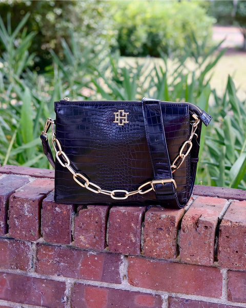 Ariana Crossbody Purse - Black Croc