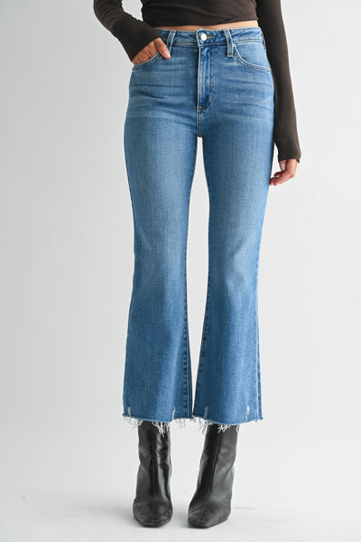 Jaci Cropped Denim Jeans with Distressed Hem
