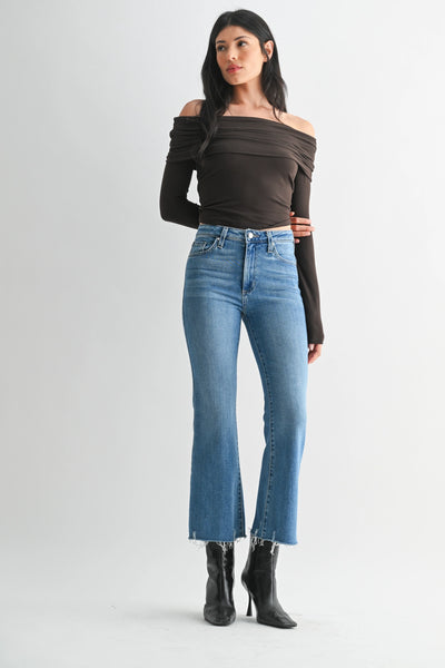 Jaci Cropped Denim Jeans with Distressed Hem