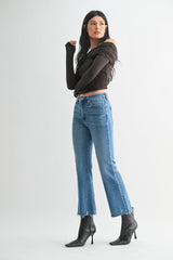 Jaci Cropped Denim Jeans with Distressed Hem