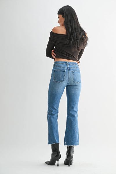 Jaci Cropped Denim Jeans with Distressed Hem