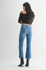 Jaci Cropped Denim Jeans with Distressed Hem