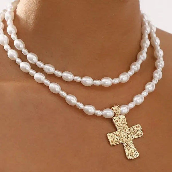 Kathleen Cross and Pearl Necklace