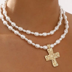 Kathleen Cross and Pearl Necklace