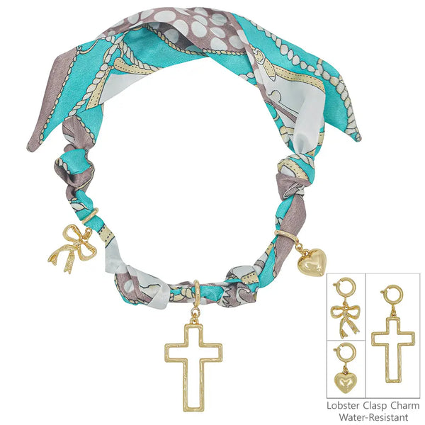 Turquoise Scarf Necklace with Charms