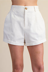High Waist Rolled Cuffs Hem Tailored Shorts - 4 Colors