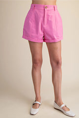High Waist Rolled Cuffs Hem Tailored Shorts - 4 Colors