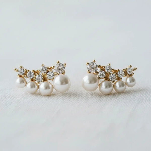 Curved Zircon Pearl Stud Earrings