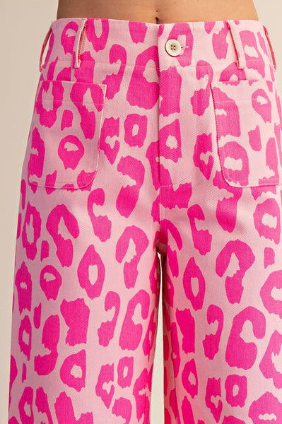Colette Cropped Wide-Leg Neon Leopard Pants - 2 Colors