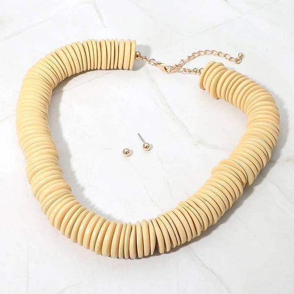 Chunky Wooden Disc Beaded Statement Necklace