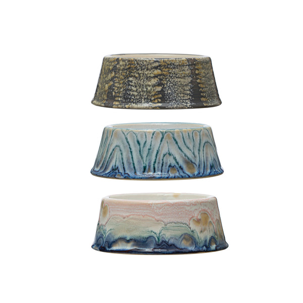 Stoneware Glazed Dog Bowls - 3 Patterns