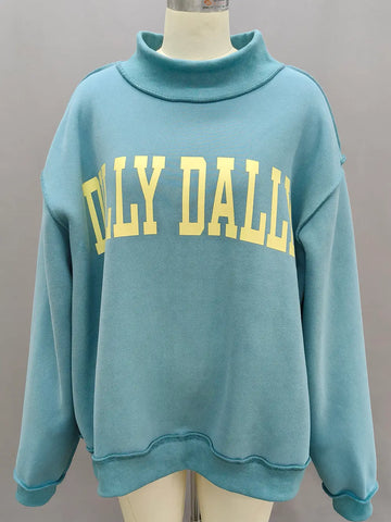 Dilly Dally Mock Neck Sweatshirt - Mint Blue and Yellow